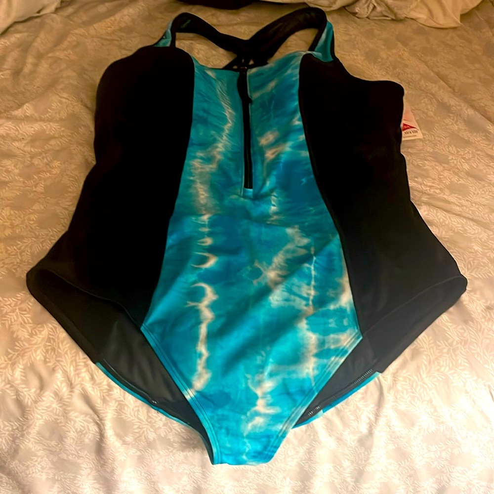 Cacique (Lane Bryant)Turquoise, black with white one piece swimsuit nwt. Size 22